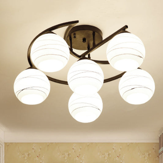 3/6 Lights Ceiling Lighting Classic Bubble Shade White Glass Semi Flush Mount Light in Black for Living Room 6 White Clearhalo 'Ceiling Lights' 'Close To Ceiling Lights' 'Close to ceiling' 'Glass shade' 'Glass' 'Semi-flushmount' Lighting' 248723