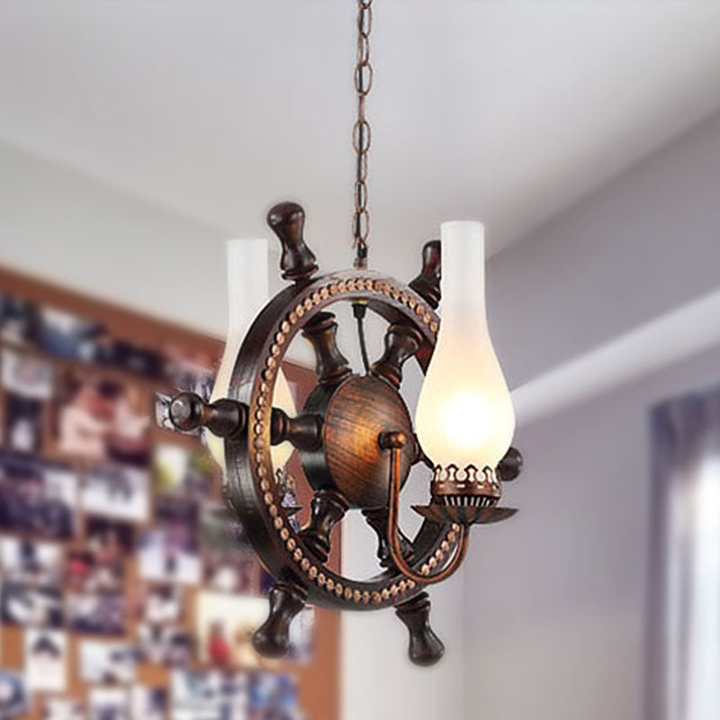 2-Light Pendant Light Fixture Industrial Bottle Shade White Glass Hanging Chandelier in Oil Rubbed Bronze Bronze Clearhalo 'Ceiling Lights' 'Chandeliers' 'Glass shade' 'Glass' 'Industrial Chandeliers' 'Industrial' 'Middle Century Chandeliers' 'Pendant Lights' 'Tiffany' Lighting' 248741