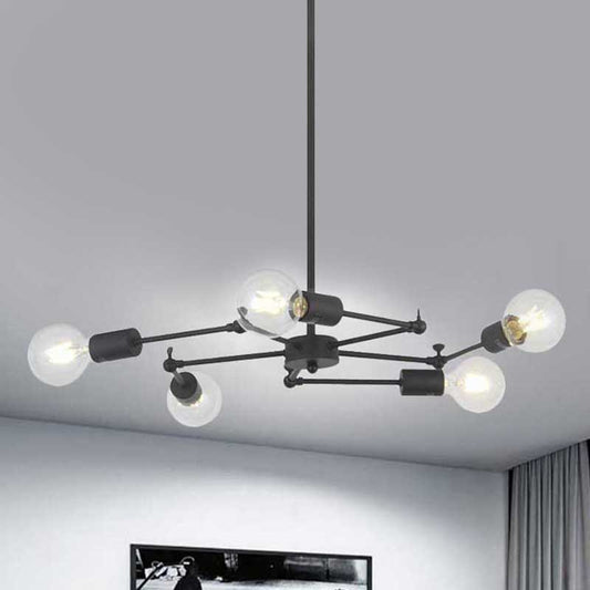 Multi Light Hanging Lamp with Exposed Bulb Metal Industrial Style Bedroom Adjustable Chandelier Light in Black Black Clearhalo 'Cast Iron' 'Ceiling Lights' 'Chandeliers' 'Industrial Chandeliers' 'Industrial' 'Metal' 'Middle Century Chandeliers' 'Rustic Chandeliers' 'Tiffany' Lighting' 248761