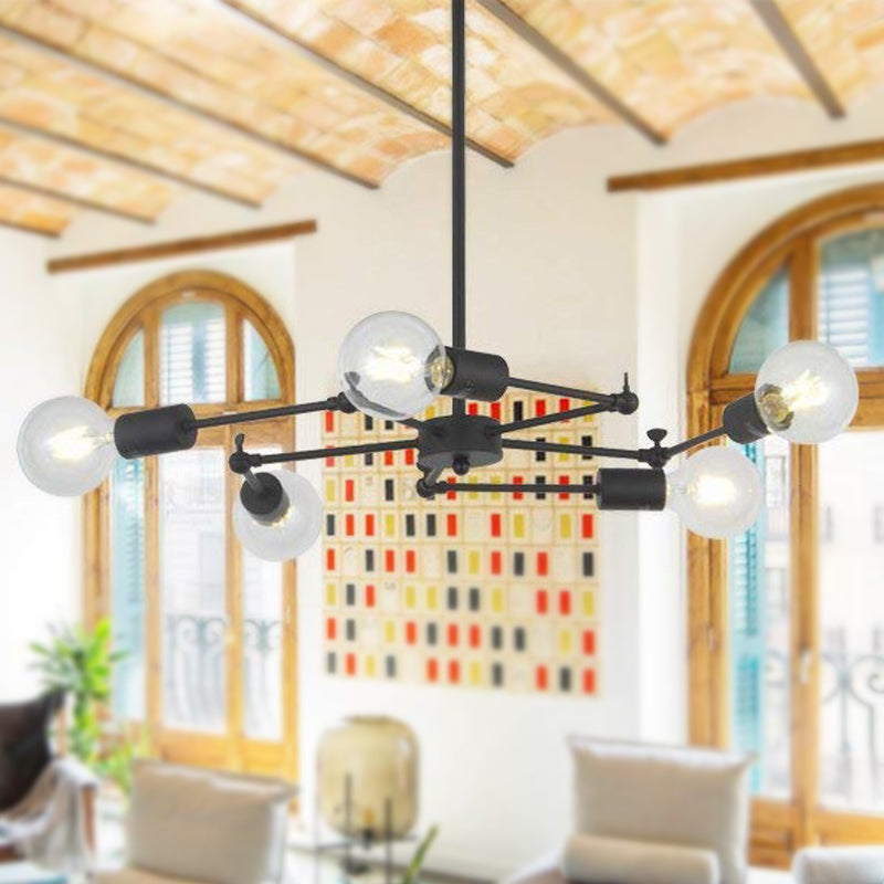 Multi Light Hanging Lamp with Exposed Bulb Metal Industrial Style Bedroom Adjustable Chandelier Light in Black Clearhalo 'Cast Iron' 'Ceiling Lights' 'Chandeliers' 'Industrial Chandeliers' 'Industrial' 'Metal' 'Middle Century Chandeliers' 'Rustic Chandeliers' 'Tiffany' Lighting' 248763