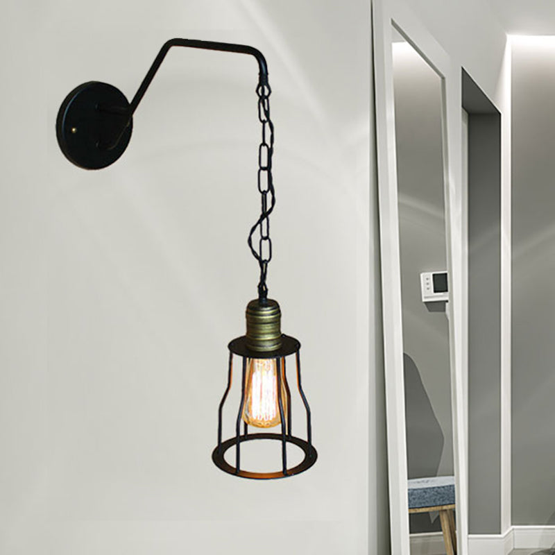 Black Triangle/Globe Cage Sconce Light Fixture Industrial Style Metal 1 Light Coffee Shop Wall Mount Light Clearhalo 'Art deco wall lights' 'Cast Iron' 'Glass' 'Industrial wall lights' 'Industrial' 'Middle century wall lights' 'Modern' 'Rustic wall lights' 'Tiffany' 'Traditional wall lights' 'Wall Lamps & Sconces' 'Wall Lights' Lighting' 248765