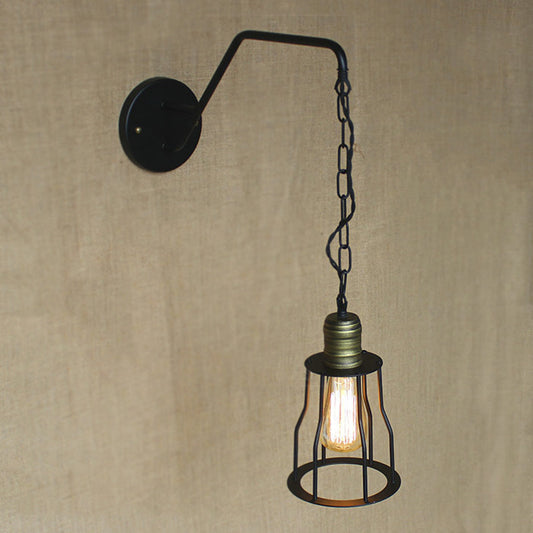 Black Triangle/Globe Cage Sconce Light Fixture Industrial Style Metal 1 Light Coffee Shop Wall Mount Light Clearhalo 'Art deco wall lights' 'Cast Iron' 'Glass' 'Industrial wall lights' 'Industrial' 'Middle century wall lights' 'Modern' 'Rustic wall lights' 'Tiffany' 'Traditional wall lights' 'Wall Lamps & Sconces' 'Wall Lights' Lighting' 248766