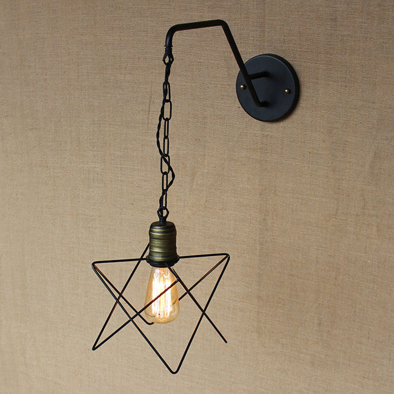 Black Triangle/Globe Cage Sconce Light Fixture Industrial Style Metal 1 Light Coffee Shop Wall Mount Light Clearhalo 'Art deco wall lights' 'Cast Iron' 'Glass' 'Industrial wall lights' 'Industrial' 'Middle century wall lights' 'Modern' 'Rustic wall lights' 'Tiffany' 'Traditional wall lights' 'Wall Lamps & Sconces' 'Wall Lights' Lighting' 248773