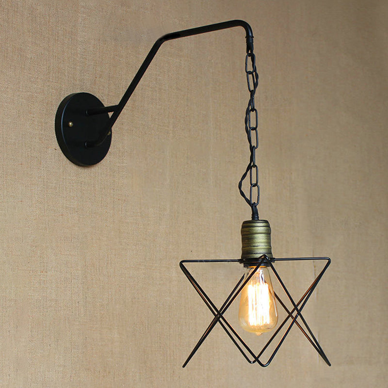 Black Triangle/Globe Cage Sconce Light Fixture Industrial Style Metal 1 Light Coffee Shop Wall Mount Light Clearhalo 'Art deco wall lights' 'Cast Iron' 'Glass' 'Industrial wall lights' 'Industrial' 'Middle century wall lights' 'Modern' 'Rustic wall lights' 'Tiffany' 'Traditional wall lights' 'Wall Lamps & Sconces' 'Wall Lights' Lighting' 248774