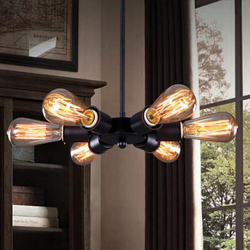 Industrial Exposed Pendant Light 6 Bulbs Metallic Adjustable Chandelier Lighting in Black for Study Room Clearhalo 'Cast Iron' 'Ceiling Lights' 'Chandeliers' 'Industrial Chandeliers' 'Industrial' 'Metal' 'Middle Century Chandeliers' 'Rustic Chandeliers' 'Tiffany' Lighting' 248807