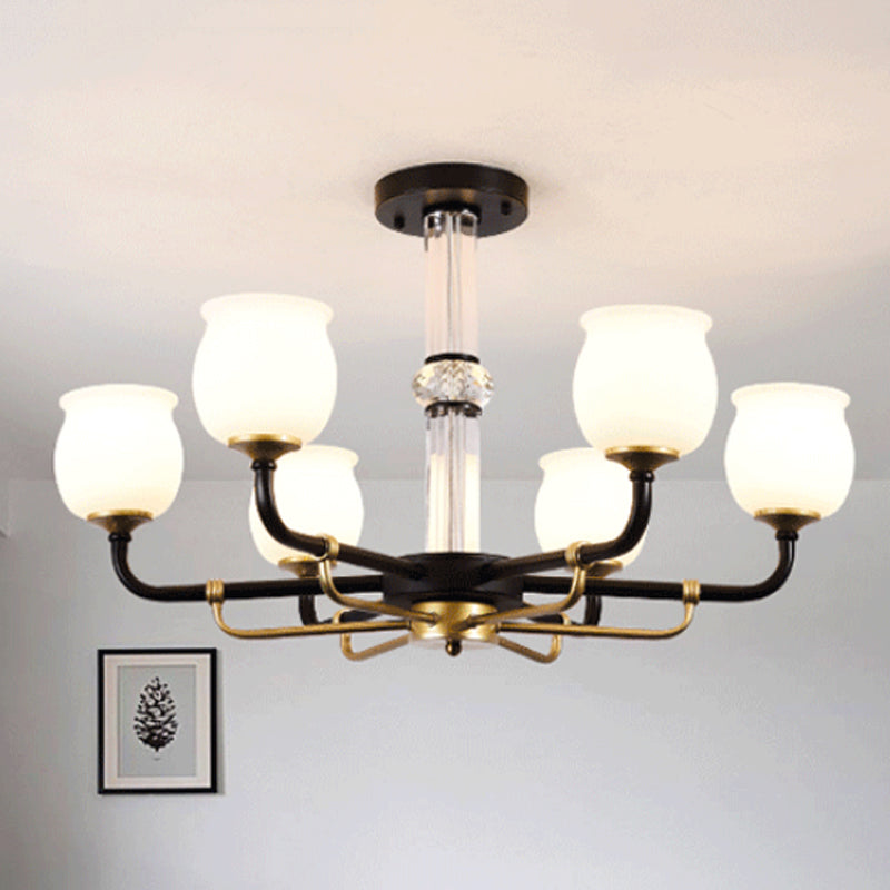 Jar Shaped White Glass Semi Flush Traditional 3/6 Lights Living Room Ceiling Light Fixture in Black 6 White Clearhalo 'Ceiling Lights' 'Close To Ceiling Lights' 'Close to ceiling' 'Glass shade' 'Glass' 'Semi-flushmount' Lighting' 248812