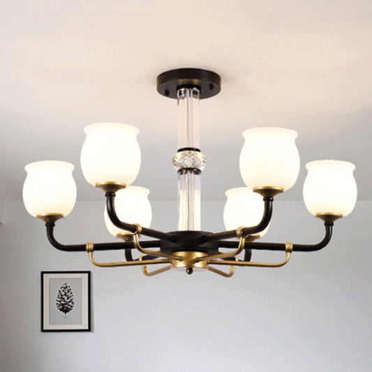 Jar Shaped White Glass Semi Flush Traditional 3/6 Lights Living Room Ceiling Light Fixture in Black 6 White Clearhalo 'Ceiling Lights' 'Close To Ceiling Lights' 'Close to ceiling' 'Glass shade' 'Glass' 'Semi-flushmount' Lighting' 248812