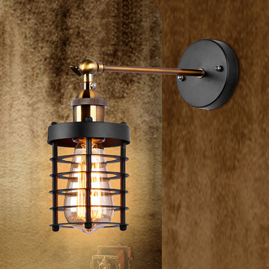 Metal Caged Wall Lighting Industrial Rustic 1 Light Indoor Mini Wall Mount Light with Cylindrical Shade Clearhalo 'Art deco wall lights' 'Cast Iron' 'Glass' 'Industrial wall lights' 'Industrial' 'Middle century wall lights' 'Modern' 'Rustic wall lights' 'Tiffany' 'Traditional wall lights' 'Wall Lamps & Sconces' 'Wall Lights' Lighting' 248860