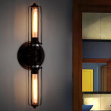 2 Lights Tube Cage Wall Lighting with Linear Design Industrial Style Rust/Black Metallic Wall Lamp for Corridor Black Clearhalo 'Art deco wall lights' 'Cast Iron' 'Glass' 'Industrial wall lights' 'Industrial' 'Middle century wall lights' 'Modern' 'Rustic wall lights' 'Tiffany' 'Traditional wall lights' 'Wall Lamps & Sconces' 'Wall Lights' Lighting' 248879