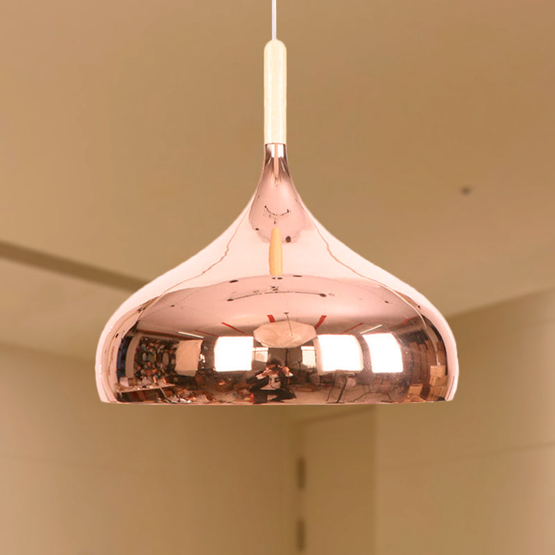 1 Head Bowl Shade Pendant Lighting Modernist Stylish Chrome/Gold/Rose Gold Metallic Suspended Light for Dining Table Clearhalo 'Ceiling Lights' 'Modern Pendants' 'Modern' 'Pendant Lights' 'Pendants' Lighting' 248982