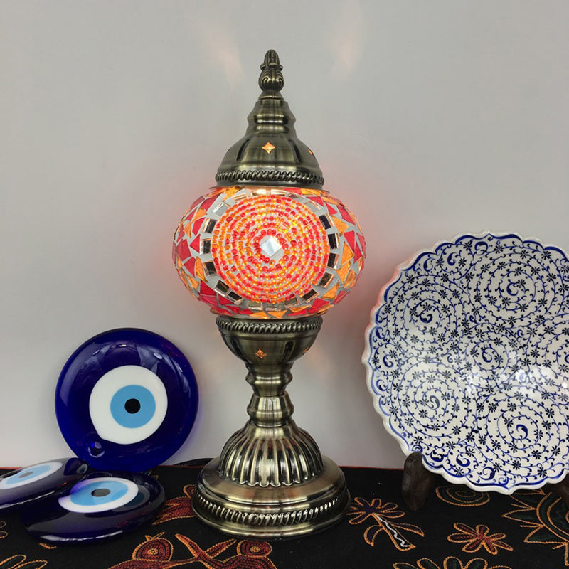 Spherical Table Lamp Traditionary Blue/Green/Fluorescent Yellow Glass 1 Bulb Living Room Task Lighting Orange Red C Clearhalo 'Lamps' 'Table Lamps' Lighting' 248993