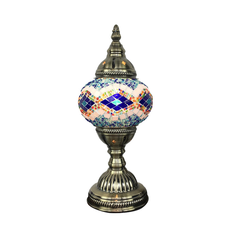 Spherical Table Lamp Traditionary Blue/Green/Fluorescent Yellow Glass 1 Bulb Living Room Task Lighting Clearhalo 'Lamps' 'Table Lamps' Lighting' 248998