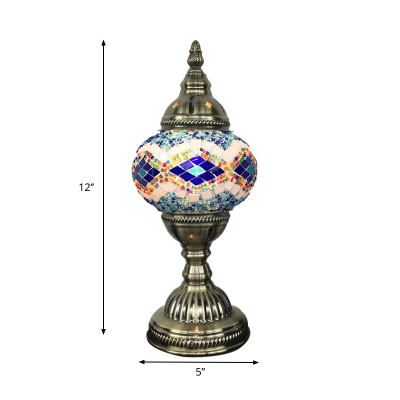 Spherical Table Lamp Traditionary Blue/Green/Fluorescent Yellow Glass 1 Bulb Living Room Task Lighting Clearhalo 'Lamps' 'Table Lamps' Lighting' 248999