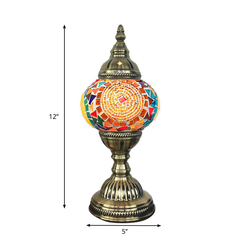 Spherical Table Lamp Traditionary Blue/Green/Fluorescent Yellow Glass 1 Bulb Living Room Task Lighting Clearhalo 'Lamps' 'Table Lamps' Lighting' 249003