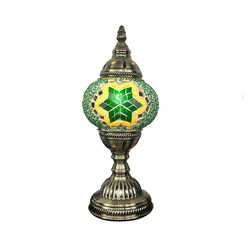 Spherical Table Lamp Traditionary Blue/Green/Fluorescent Yellow Glass 1 Bulb Living Room Task Lighting Clearhalo 'Lamps' 'Table Lamps' Lighting' 249006