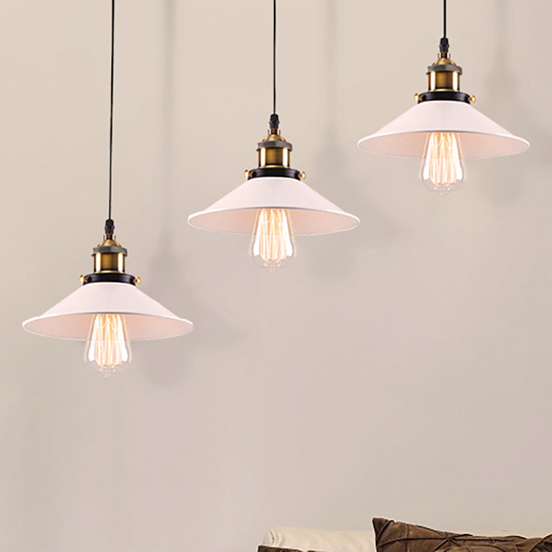 White Conic Ceiling Pendant Industrial Style Metallic 3 Heads Indoor Hanging Light with Linear/Round Canopy Clearhalo 'Art Deco Pendants' 'Cast Iron' 'Ceiling Lights' 'Ceramic' 'Crystal' 'Industrial Pendants' 'Industrial' 'Metal' 'Middle Century Pendants' 'Pendant Lights' 'Pendants' 'Tiffany' Lighting' 249092