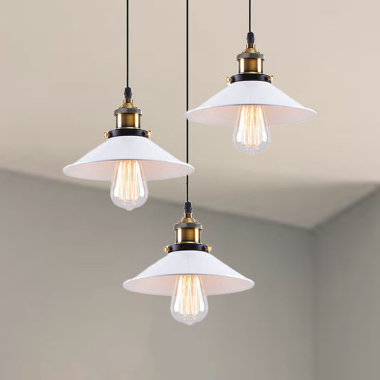 White Conic Ceiling Pendant Industrial Style Metallic 3 Heads Indoor Hanging Light with Linear/Round Canopy Clearhalo 'Art Deco Pendants' 'Cast Iron' 'Ceiling Lights' 'Ceramic' 'Crystal' 'Industrial Pendants' 'Industrial' 'Metal' 'Middle Century Pendants' 'Pendant Lights' 'Pendants' 'Tiffany' Lighting' 249094