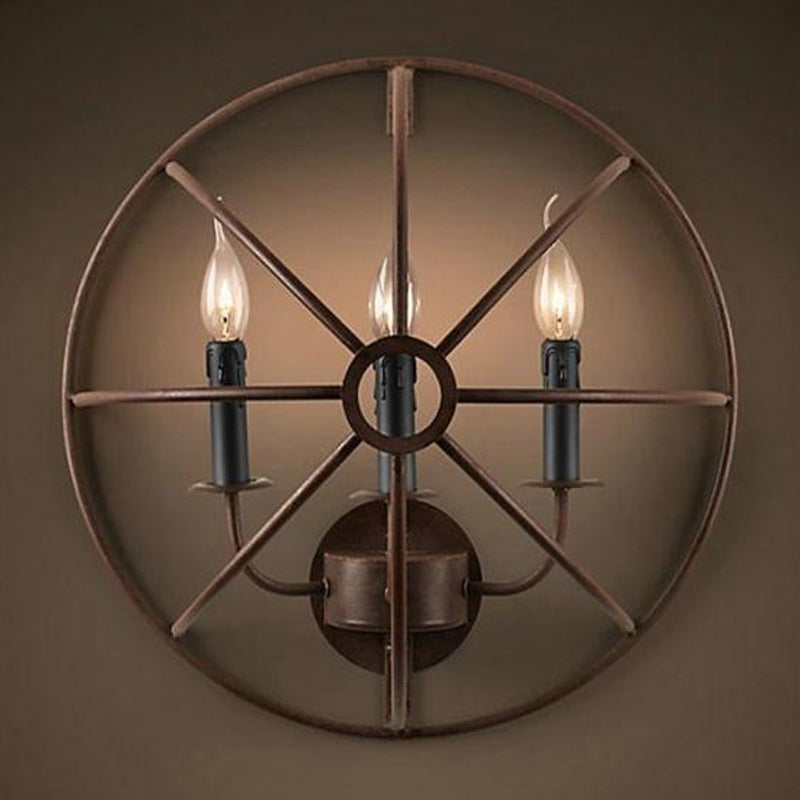 Semi Circle Metallic Sconce Lamp with Wire Frame Rustic 3 Lights Restaurant Wall Sconce Lighting in Rust/Black Clearhalo 'Art deco wall lights' 'Cast Iron' 'Glass' 'Industrial wall lights' 'Industrial' 'Middle century wall lights' 'Modern' 'Rustic wall lights' 'Tiffany' 'Traditional wall lights' 'Wall Lamps & Sconces' 'Wall Lights' Lighting' 249114