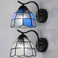 Tiffany Dome Wall Mount Light Stained Glass 1 Light Bathroom Wall Sconce Light in White/Blue Clearhalo 'Industrial' 'Middle century wall lights' 'Tiffany wall lights' 'Tiffany' 'Wall Lamps & Sconces' 'Wall Lights' Lighting' 24912