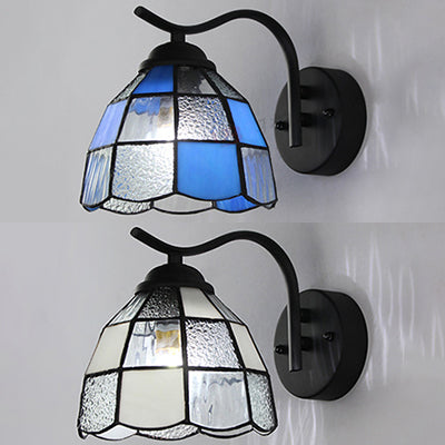 Tiffany Dome Wall Mount Light Stained Glass 1 Light Bathroom Wall Sconce Light in White/Blue Clearhalo 'Industrial' 'Middle century wall lights' 'Tiffany wall lights' 'Tiffany' 'Wall Lamps & Sconces' 'Wall Lights' Lighting' 24912