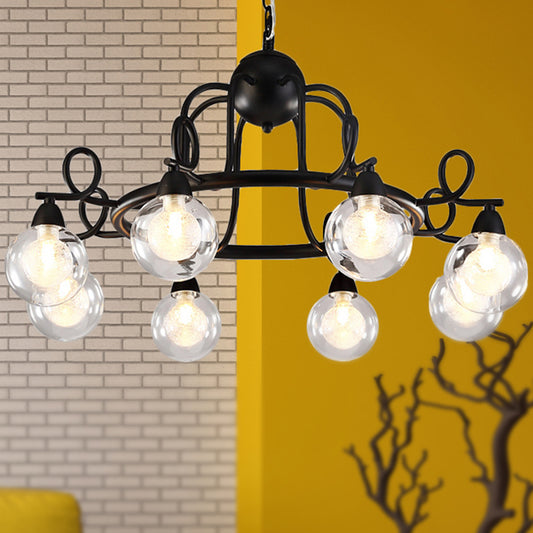 6/8-Light Pendant Light Fixture Rustic Mini Ball Clear Glass Hanging Chandelier in Black 8 Black Clearhalo 'Cast Iron' 'Ceiling Lights' 'Chandeliers' 'Industrial Chandeliers' 'Industrial' 'Metal' 'Middle Century Chandeliers' 'Rustic Chandeliers' 'Tiffany' Lighting' 249122