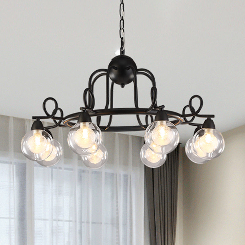 6/8-Light Pendant Light Fixture Rustic Mini Ball Clear Glass Hanging Chandelier in Black Clearhalo 'Cast Iron' 'Ceiling Lights' 'Chandeliers' 'Industrial Chandeliers' 'Industrial' 'Metal' 'Middle Century Chandeliers' 'Rustic Chandeliers' 'Tiffany' Lighting' 249123