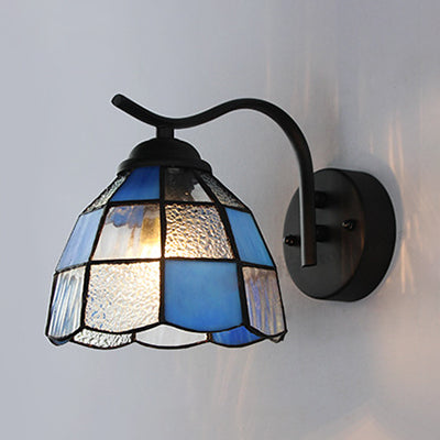 Tiffany Dome Wall Mount Light Stained Glass 1 Light Bathroom Wall Sconce Light in White/Blue Clearhalo 'Industrial' 'Middle century wall lights' 'Tiffany wall lights' 'Tiffany' 'Wall Lamps & Sconces' 'Wall Lights' Lighting' 24914