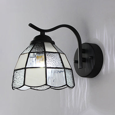 Tiffany Dome Wall Mount Light Stained Glass 1 Light Bathroom Wall Sconce Light in White/Blue Clearhalo 'Industrial' 'Middle century wall lights' 'Tiffany wall lights' 'Tiffany' 'Wall Lamps & Sconces' 'Wall Lights' Lighting' 24915