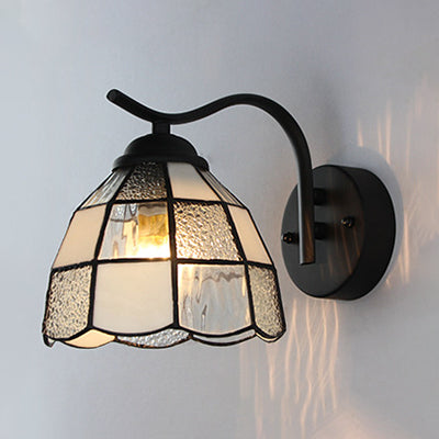 Tiffany Dome Wall Mount Light Stained Glass 1 Light Bathroom Wall Sconce Light in White/Blue Clearhalo 'Industrial' 'Middle century wall lights' 'Tiffany wall lights' 'Tiffany' 'Wall Lamps & Sconces' 'Wall Lights' Lighting' 24916