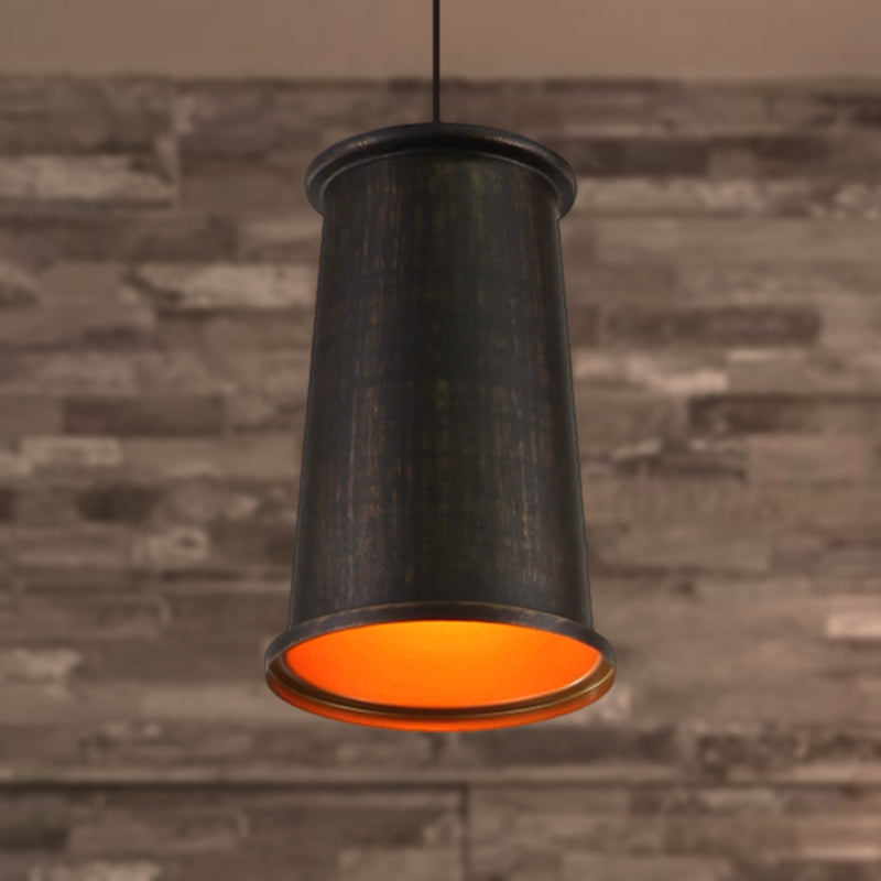 1 Bulb Pendant Light with Tapered Shade Metallic Vintage Style Dining Room Suspension Light in Black/White/Bronze Black C Clearhalo 'Ceiling Lights' 'Modern Pendants' 'Modern' 'Pendant Lights' 'Pendants' Lighting' 249229