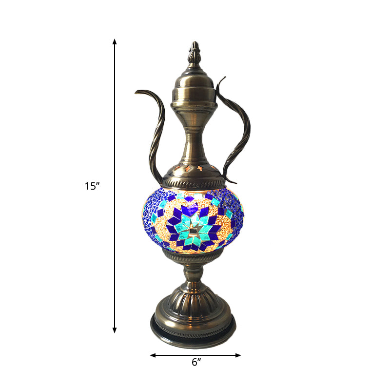 1 Head Restaurant Table Lamp Vintage Task Lighting with Global Blue/Purple-Red/Lake Blue Glass Shade Clearhalo 'Lamps' 'Table Lamps' Lighting' 249256