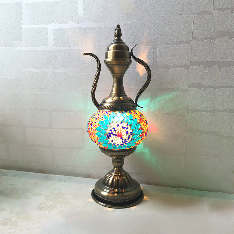 1 Head Restaurant Table Lamp Vintage Task Lighting with Global Blue/Purple-Red/Lake Blue Glass Shade Lake Blue B Clearhalo 'Lamps' 'Table Lamps' Lighting' 249257