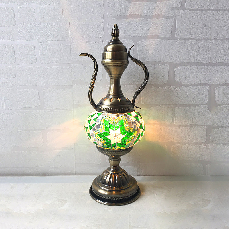 1 Head Restaurant Table Lamp Vintage Task Lighting with Global Blue/Purple-Red/Lake Blue Glass Shade Clearhalo 'Lamps' 'Table Lamps' Lighting' 249261