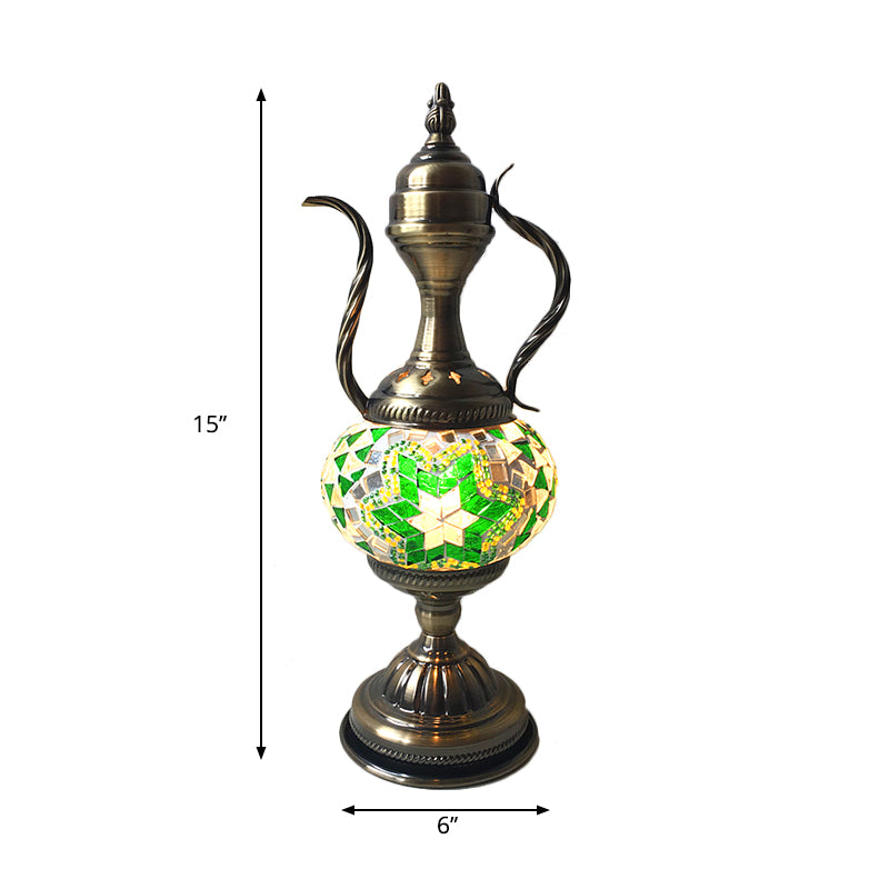 1 Head Restaurant Table Lamp Vintage Task Lighting with Global Blue/Purple-Red/Lake Blue Glass Shade Clearhalo 'Lamps' 'Table Lamps' Lighting' 249263