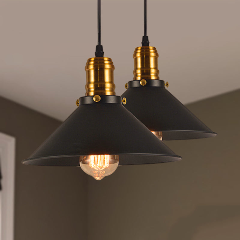 1/2/3-Pack Cone Metal Ceiling Pendant Vintage Stylish 1 Light Dining Room Pendant Light in Black, 10"/12"/14" Width Clearhalo 'Art Deco Pendants' 'Black' 'Cast Iron' 'Ceiling Lights' 'Ceramic' 'Crystal' 'Industrial Pendants' 'Industrial' 'Metal' 'Middle Century Pendants' 'Pendant Lights' 'Pendants' 'Rustic Pendants' 'Tiffany' Lighting' 249317