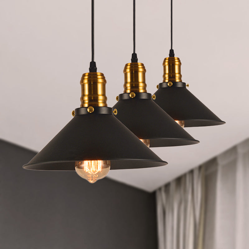 1/2/3-Pack Cone Metal Ceiling Pendant Vintage Stylish 1 Light Dining Room Pendant Light in Black, 10"/12"/14" Width Clearhalo 'Art Deco Pendants' 'Black' 'Cast Iron' 'Ceiling Lights' 'Ceramic' 'Crystal' 'Industrial Pendants' 'Industrial' 'Metal' 'Middle Century Pendants' 'Pendant Lights' 'Pendants' 'Rustic Pendants' 'Tiffany' Lighting' 249319