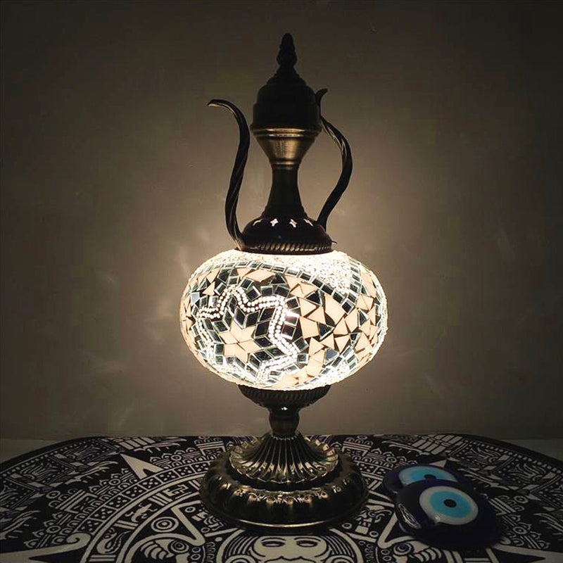 White/Red/Orange Glass Sphere Small Desk Lamp Antique 1 Bulb Task Lighting with Metal Base for Living House White A Clearhalo 'Lamps' 'Table Lamps' Lighting' 249336