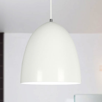 Retro Style Domed Hanging Lamp 10/12 Inch Wide 1 Bulb Metallic Pendant Light Fixture in White/Black for Kitchen White Clearhalo 'Ceiling Lights' 'Modern Pendants' 'Modern' 'Pendant Lights' 'Pendants' Lighting' 249349