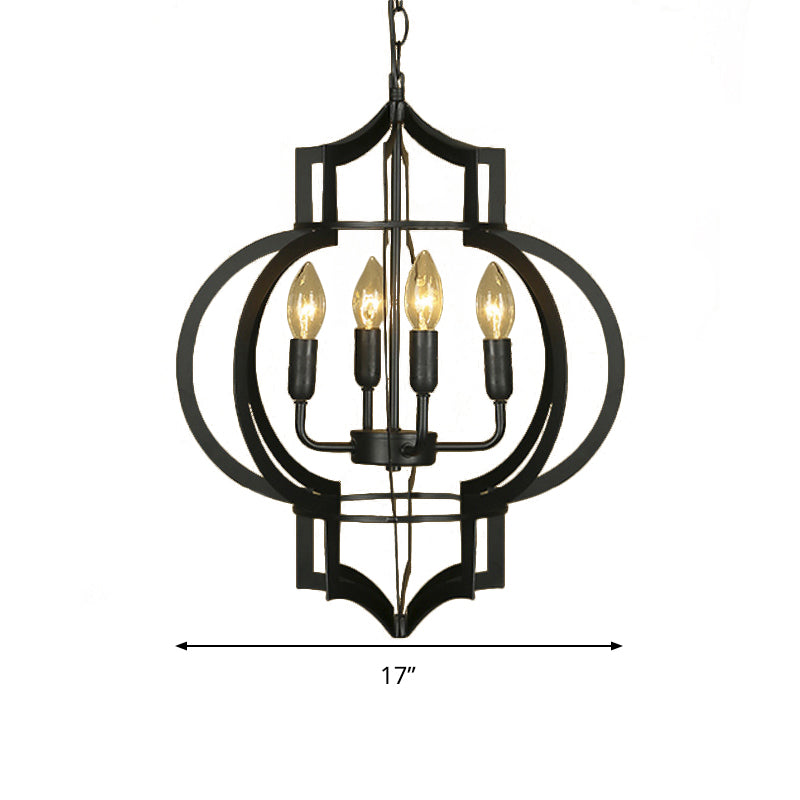 4/6 Bulbs Chandelier Light Vintage Style Lantern Cage Shade Wrought Iron Medium Hanging Lamp in Black Clearhalo 'Cast Iron' 'Ceiling Lights' 'Chandeliers' 'Industrial Chandeliers' 'Industrial' 'Metal' 'Middle Century Chandeliers' 'Rustic Chandeliers' 'Tiffany' Lighting' 249456