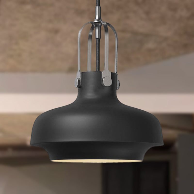 Black/White Bowl Shade Hanging Lamp Industrial Metallic 1 Light Living Room Pendant Light with Adjustable Cord Clearhalo 'Ceiling Lights' 'Modern Pendants' 'Modern' 'Pendant Lights' 'Pendants' Lighting' 249474