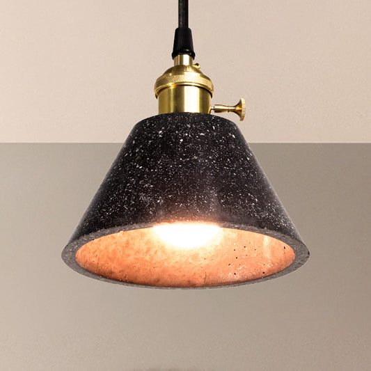 Concrete Tapered Shade Hanging Lamp Industrial 1 Light Indoor Pendant Light with Terrazzo Design in Black Black A Clearhalo 'Art Deco Pendants' 'Black' 'Cast Iron' 'Ceiling Lights' 'Ceramic' 'Crystal' 'Industrial Pendants' 'Industrial' 'Metal' 'Middle Century Pendants' 'Pendant Lights' 'Pendants' 'Rustic Pendants' 'Tiffany' Lighting' 249475