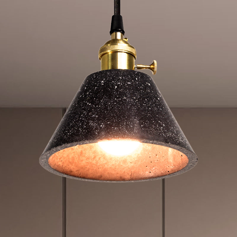 Concrete Tapered Shade Hanging Lamp Industrial 1 Light Indoor Pendant Light with Terrazzo Design in Black Clearhalo 'Art Deco Pendants' 'Black' 'Cast Iron' 'Ceiling Lights' 'Ceramic' 'Crystal' 'Industrial Pendants' 'Industrial' 'Metal' 'Middle Century Pendants' 'Pendant Lights' 'Pendants' 'Rustic Pendants' 'Tiffany' Lighting' 249476