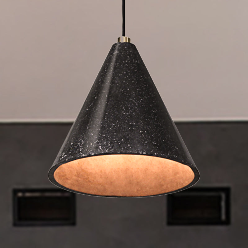 Concrete Tapered Shade Hanging Lamp Industrial 1 Light Indoor Pendant Light with Terrazzo Design in Black Clearhalo 'Art Deco Pendants' 'Black' 'Cast Iron' 'Ceiling Lights' 'Ceramic' 'Crystal' 'Industrial Pendants' 'Industrial' 'Metal' 'Middle Century Pendants' 'Pendant Lights' 'Pendants' 'Rustic Pendants' 'Tiffany' Lighting' 249478