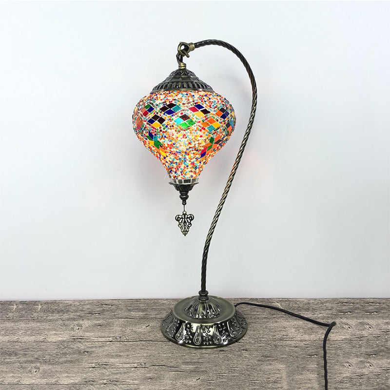 1 Bulb Restaurant Table Light Antique Night Table Lamp with Droplet Red/Purple/Orange-Yellow Glass Shade Clearhalo 'Lamps' 'Table Lamps' Lighting' 249504