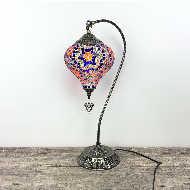 1 Bulb Restaurant Table Light Antique Night Table Lamp with Droplet Red/Purple/Orange-Yellow Glass Shade Purple Clearhalo 'Lamps' 'Table Lamps' Lighting' 249507