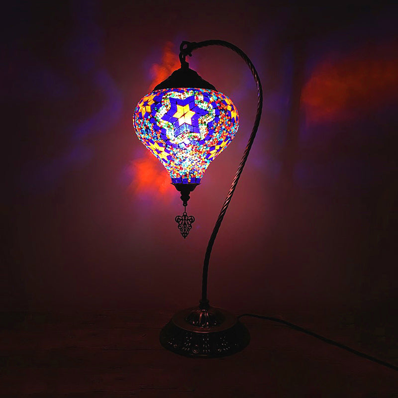 1 Bulb Restaurant Table Light Antique Night Table Lamp with Droplet Red/Purple/Orange-Yellow Glass Shade Clearhalo 'Lamps' 'Table Lamps' Lighting' 249508
