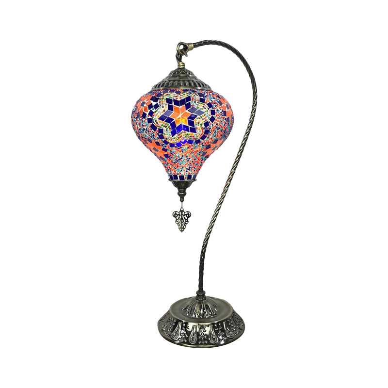 1 Bulb Restaurant Table Light Antique Night Table Lamp with Droplet Red/Purple/Orange-Yellow Glass Shade Clearhalo 'Lamps' 'Table Lamps' Lighting' 249509