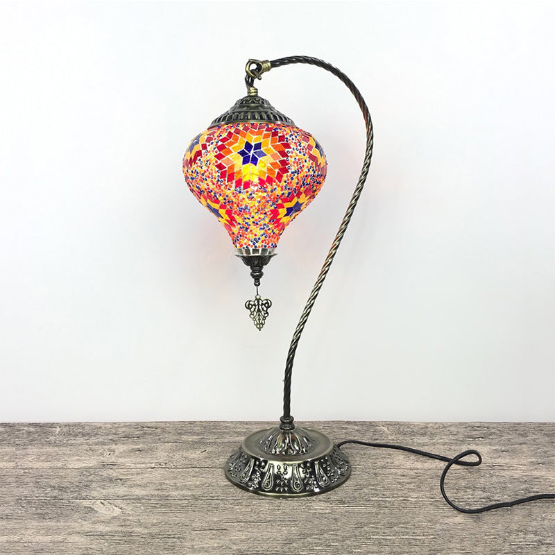 1 Bulb Restaurant Table Light Antique Night Table Lamp with Droplet Red/Purple/Orange-Yellow Glass Shade Clearhalo 'Lamps' 'Table Lamps' Lighting' 249511