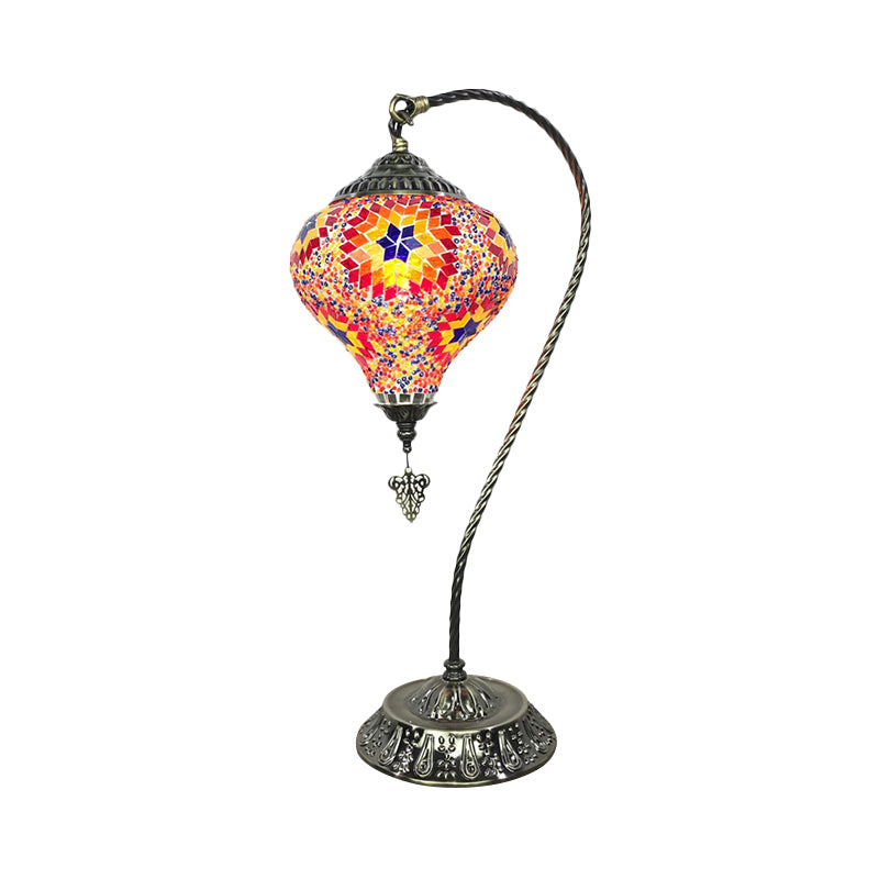 1 Bulb Restaurant Table Light Antique Night Table Lamp with Droplet Red/Purple/Orange-Yellow Glass Shade Clearhalo 'Lamps' 'Table Lamps' Lighting' 249512