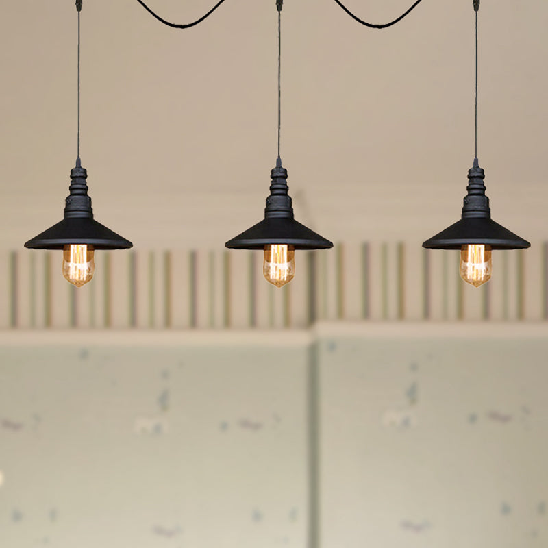 3/5 Bulbs Saucer Ceiling Pendant Vintage Industrial Black Iron Hanging Ceiling Light with Wire Connection Clearhalo 'Art Deco Pendants' 'Black' 'Cast Iron' 'Ceiling Lights' 'Ceramic' 'Crystal' 'Industrial Pendants' 'Industrial' 'Metal' 'Middle Century Pendants' 'Pendant Lights' 'Pendants' 'Rustic Pendants' 'Tiffany' Lighting' 249541